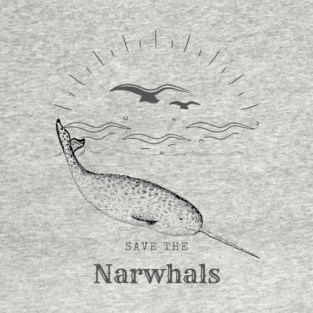 Save The Narwhals Unicorn Of The Sea Retro Style by MinimalSpace